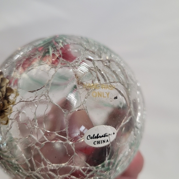 VTG Celebrations Cardinal Xmas Crackled Glass Ball Ornament - Picture 8 of 13